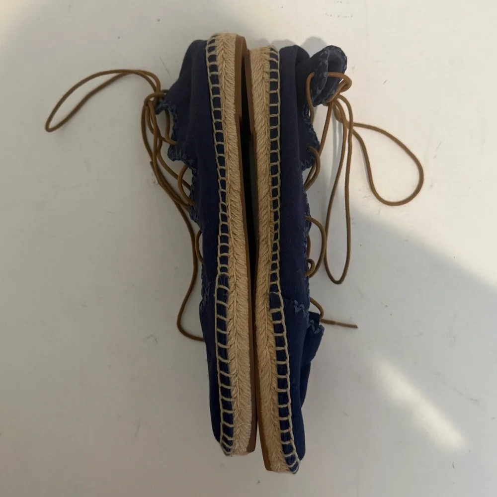 TORY BURCH Sonoma Gillie Navy Blue Lace Up Espadrilles Flats Size 7